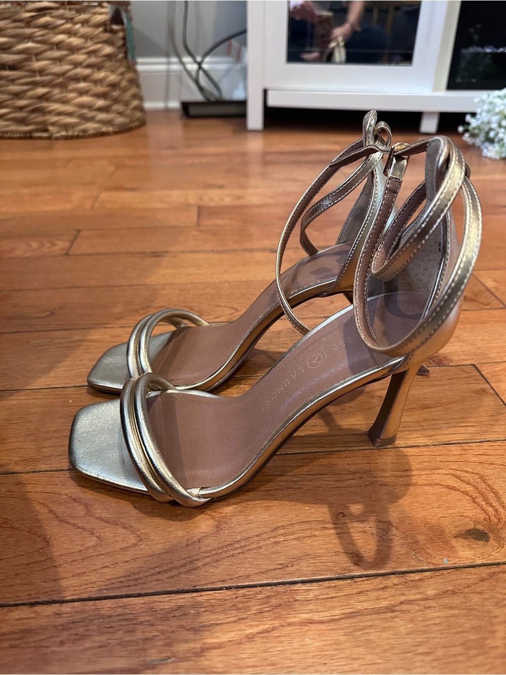 CL by Chinese Laundry Metallic Gold Strappy Ankle-Tie Heels